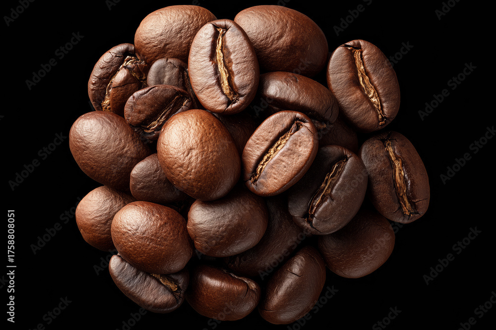 Naklejka premium Top view pile of roasted coffee beans