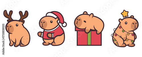 Christmas capybara clipart vector illustration