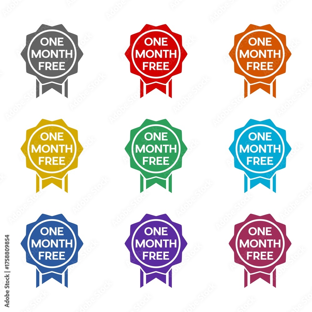Fototapeta premium One month free icon isolated on white background. Set icons colorful