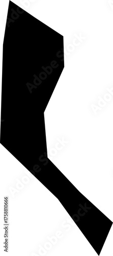 A black filled irregular polygon with sharp, angular edges in an abstract form.