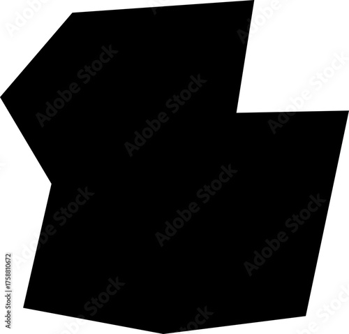 A black filled irregular polygon with sharp angles and irregular edges in an abstract design.