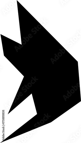 A black filled irregular polygon with hard, rigid lines forming an abstract form.