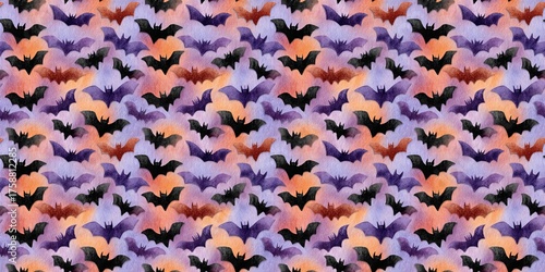 Watercolor Bats Halloween Seamless Pattern Boho