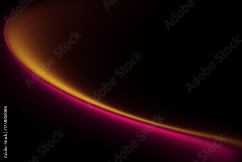 Pink and orange glowing shape on black grainy background, soft gradient blur noise texture design poster layout