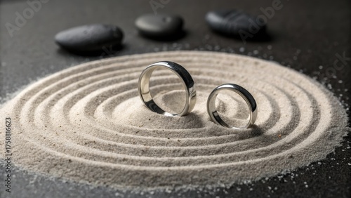 Wallpaper Mural Two metallic silver rings resting on textured zen sand Torontodigital.ca