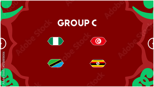 African Nations Morocco 2025 Group C Flags Teams Countries Design African Football Vector Illustration