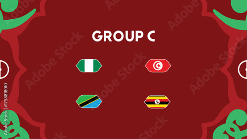 African Nations Morocco 2025 Group C Flags Teams Countries Design African Football Vector Illustration