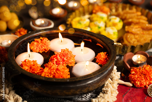 Floating candles in urli - Diwali 