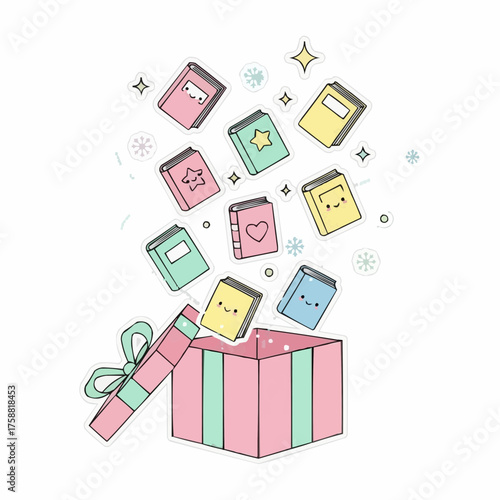 gift boxes and gifts of books. Christmas design for book lovers