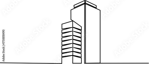 Luxury house building in big city. Architecture property isolated minimalism concept. Dynamic drawing on white background, 