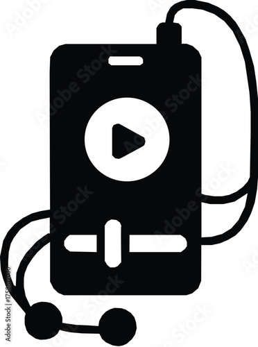 Media player, music On Mobile, With hands free Silhouette vector.