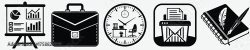 Business icons set featuring presentation board briefcase and paperwork vector