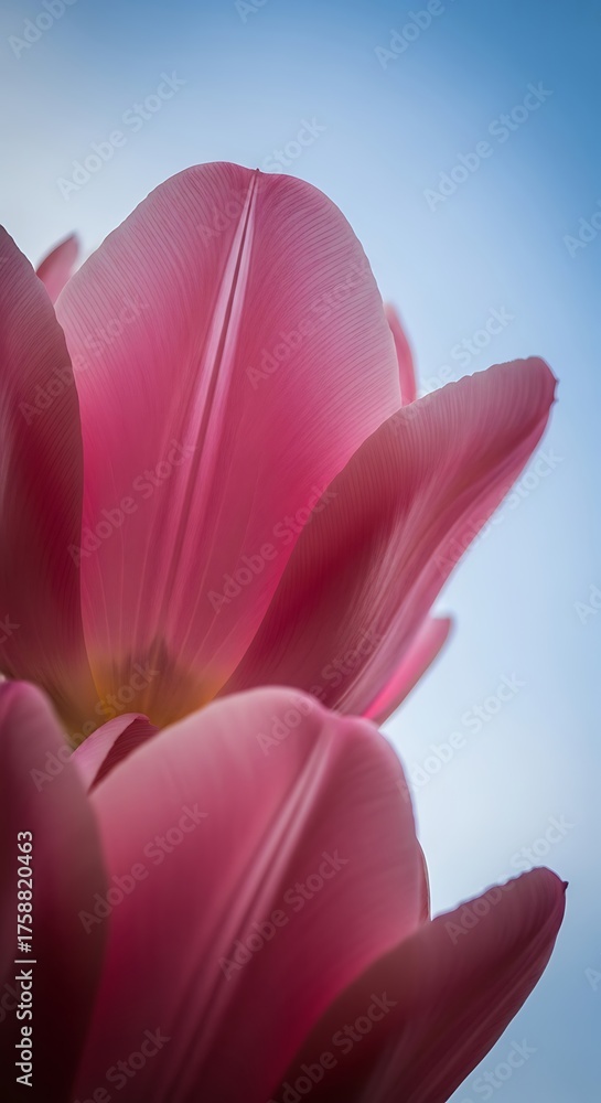 Fototapeta premium Pink Tulip Flower Blooming in Bright Sky with Soft Lighting