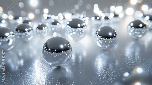 Shiny Metallic Spheres Reflecting Light on a Smooth Surface
