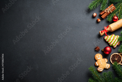 Christmas food and ingredients for cooking at black.