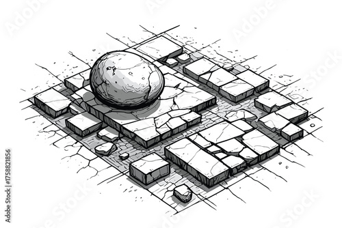 Stone plate paving seamless pattern. Seamless vector abstract pattern. Black white tracery texture background.