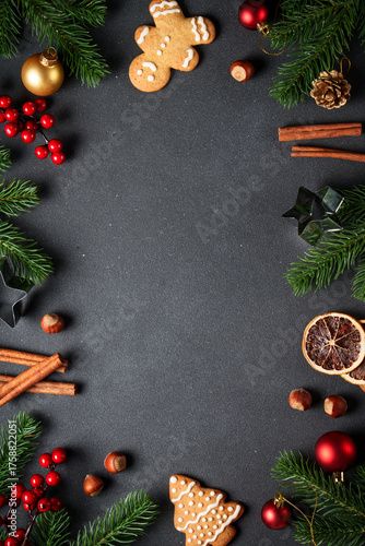 Christmas food and ingredients for cooking at black.