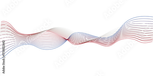 Abstract wave element for design. Digital frequency track equalizer. Stylized line art background. Vector illustration. Wave with lines created using blend tool. Curved wavy line, smooth stripe.