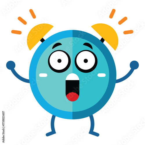 Surprised blue alarm clock with ringing bells cartoon