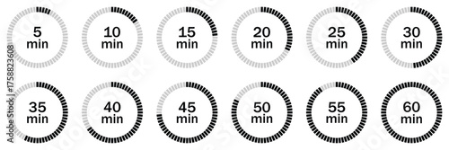 Modern Circular Countdown Timer Icons Set – Minimal UI/UX Clock and Progress Indicator Design for Apps, Fitness, and Digital
 Dashboards | Vector Illustration