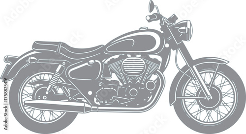 Classic motorcycle side view detailed line art rendering for automotive enthusiasts vector