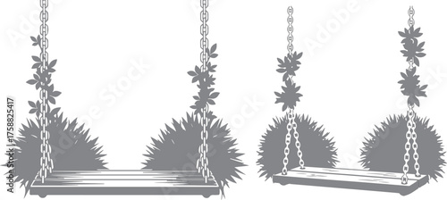 Whimsical floral swings elegant design charming garden wedding invitation art element vector