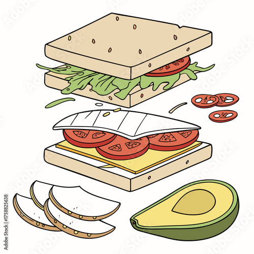 Illustration of a sandwich with avocado