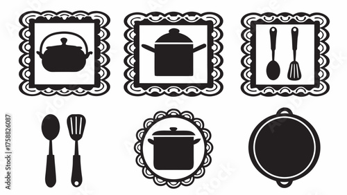 Elegant kitchenware icons for culinary designs, enhancing restaurant menus and cooking blogs with style