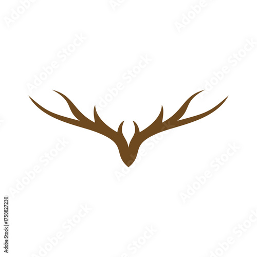 A minimalist and symmetrical graphic illustration of brown deer antlers on a white background.