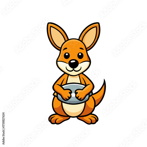 Cute cartoon kangaroo holding a plate