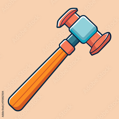 Cartoon style judge s gavel with orange handle and blue head