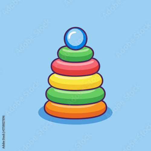 Colorful stacking rings toy with blue ball on top