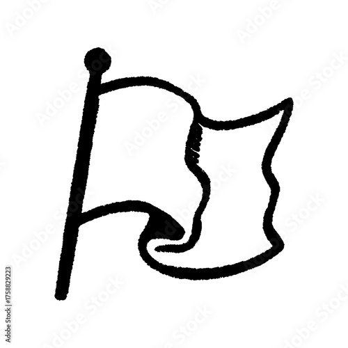 Vintage black and white waving flag illustration in engraving style, hand-drawn rustic artwork symbolizing unity, freedom, peace, and social movement