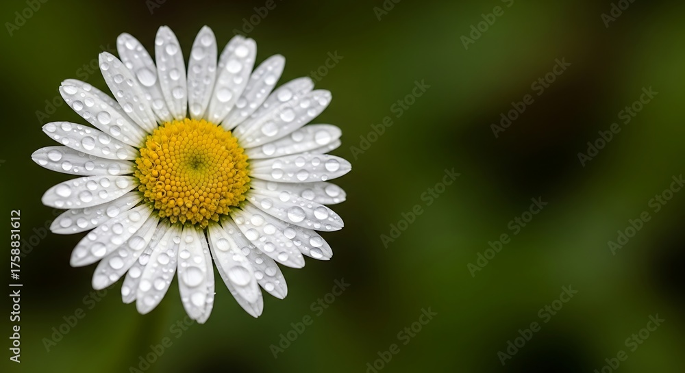 Obraz premium White Daisy Flower with Water Droplets on Petals in Natural Green Background