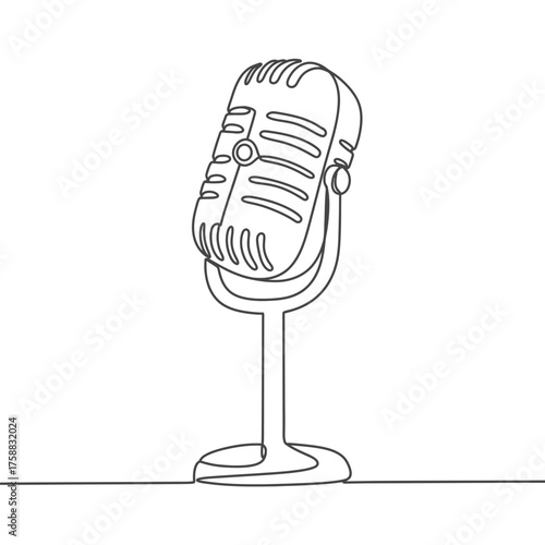 Classic Microphone Single Line Drawing for Podcast or Radio Broadcast Illustration