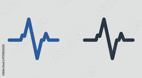 Dual Heartbeat Pulse Waveforms in Blue and Dark Colors on a Plain Background