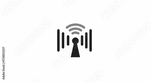 Illustration of a generic cell tower emitting radio frequency signals with a white background