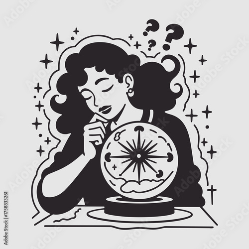 A young woman holds a seance with a glass ball