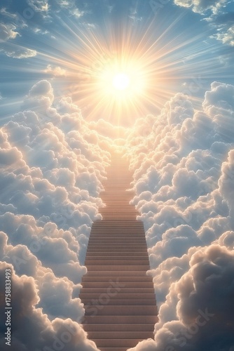 Stairway to heaven, ethereal clouds, divine light