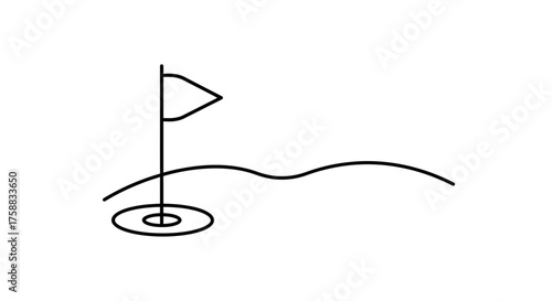 Minimalist golf course illustration with a flag waving on the green field