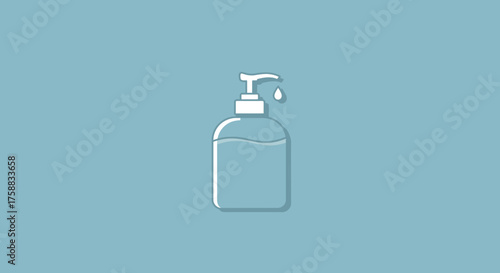 Minimalist hand sanitizer illustration on pastel blue background for hygiene awareness