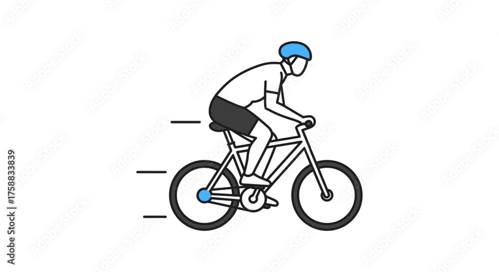Naklejka premium Minimalist vector illustration of a cyclist riding a bicycle with motion lines