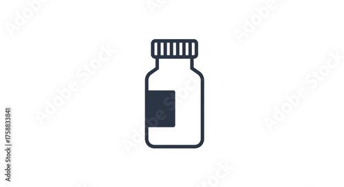 Minimalist vector illustration of a medicine bottle with a label on white background