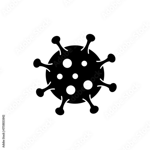 Minimalist vector illustration of a coronavirus cell, black and white graphic