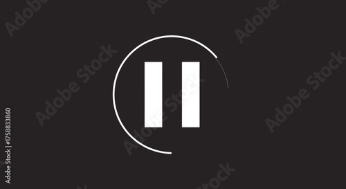 Minimalist white pause icon symbol on a black background, modern user interface