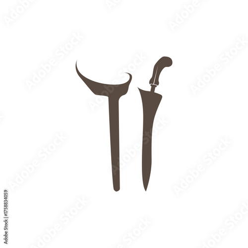 The kris or keris  with its elaborately carved handle and wavy blade
