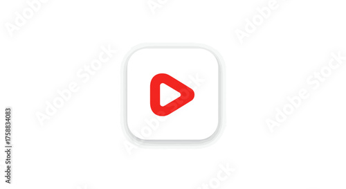 Red play button icon within white rounded square frame on a white background