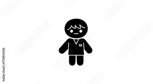 Simple black silhouette illustration of a person wearing workwear uniform design