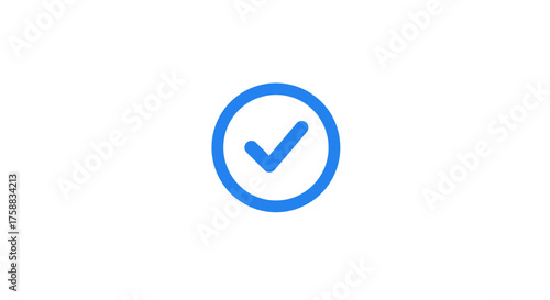 Simple blue check mark icon symbolising success, validation and achievement