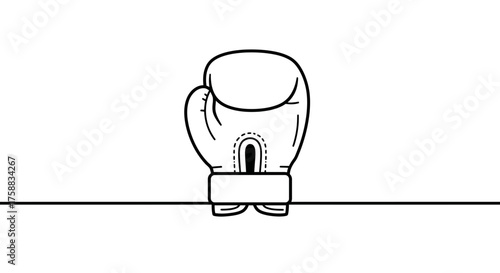 Simple line art illustration of a boxing glove on a straight black line